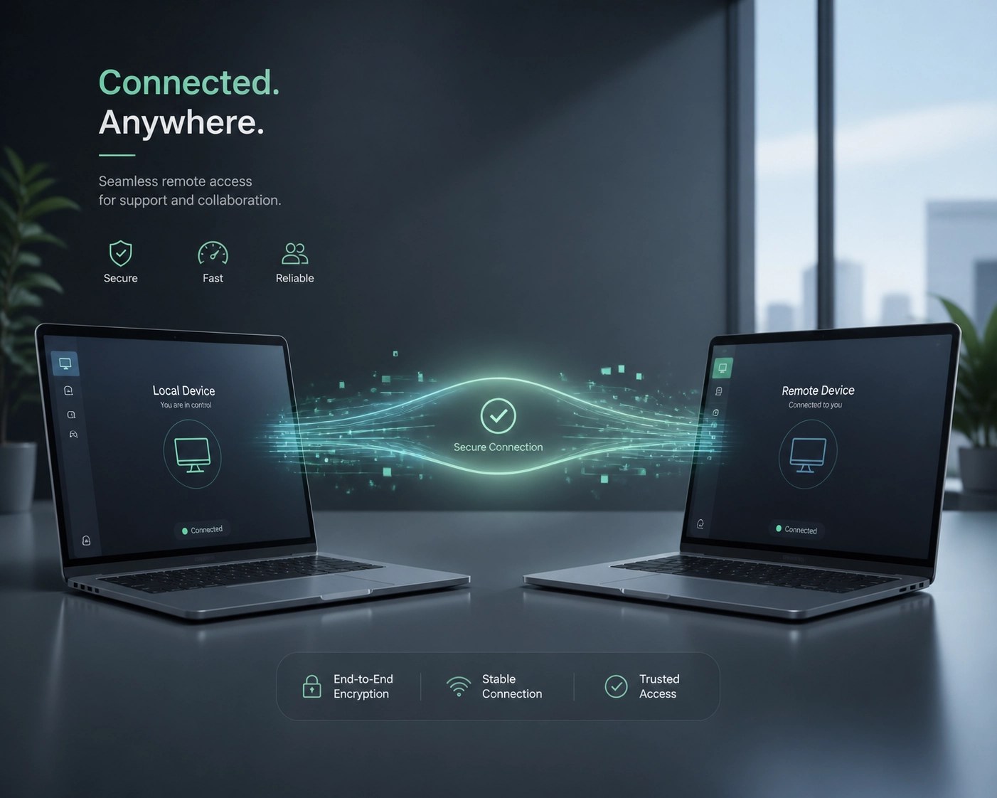Secure remote connection between two laptops using Microsoft Quick Assist for PC support.