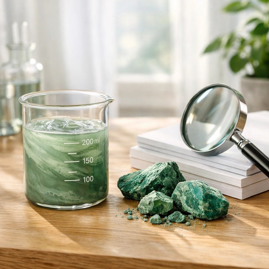 French green clay minerals and scientific journals representing the research behind natural healing clay.