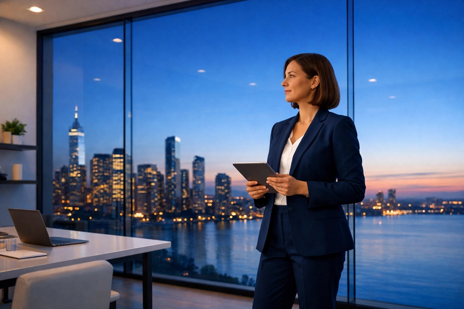 A leader looking at a skyline, symbolizing strategic clarity and a modern approach to operations management consulting.