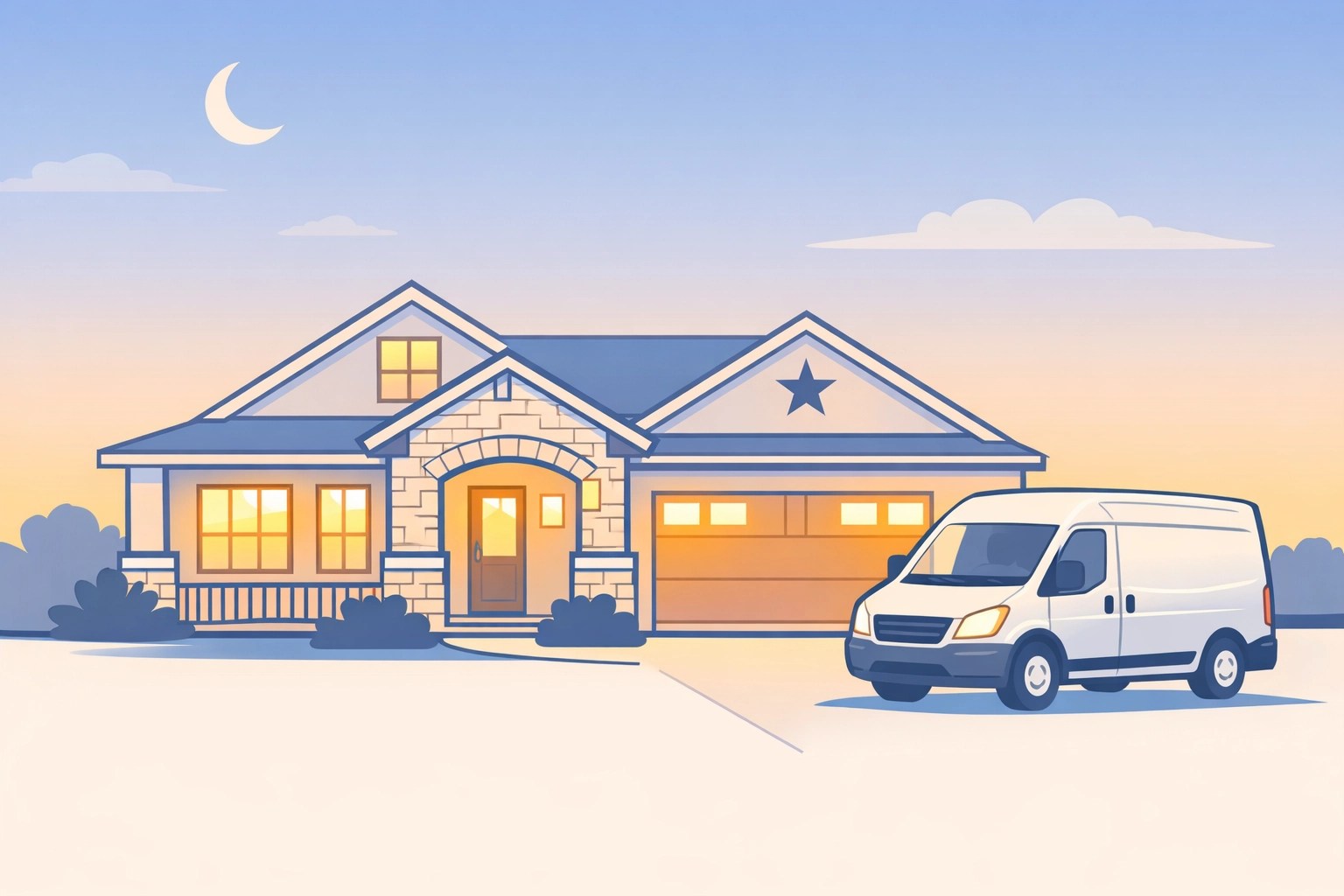 Emergency plumbing service van arriving at a DFW home for after-hours drain repair