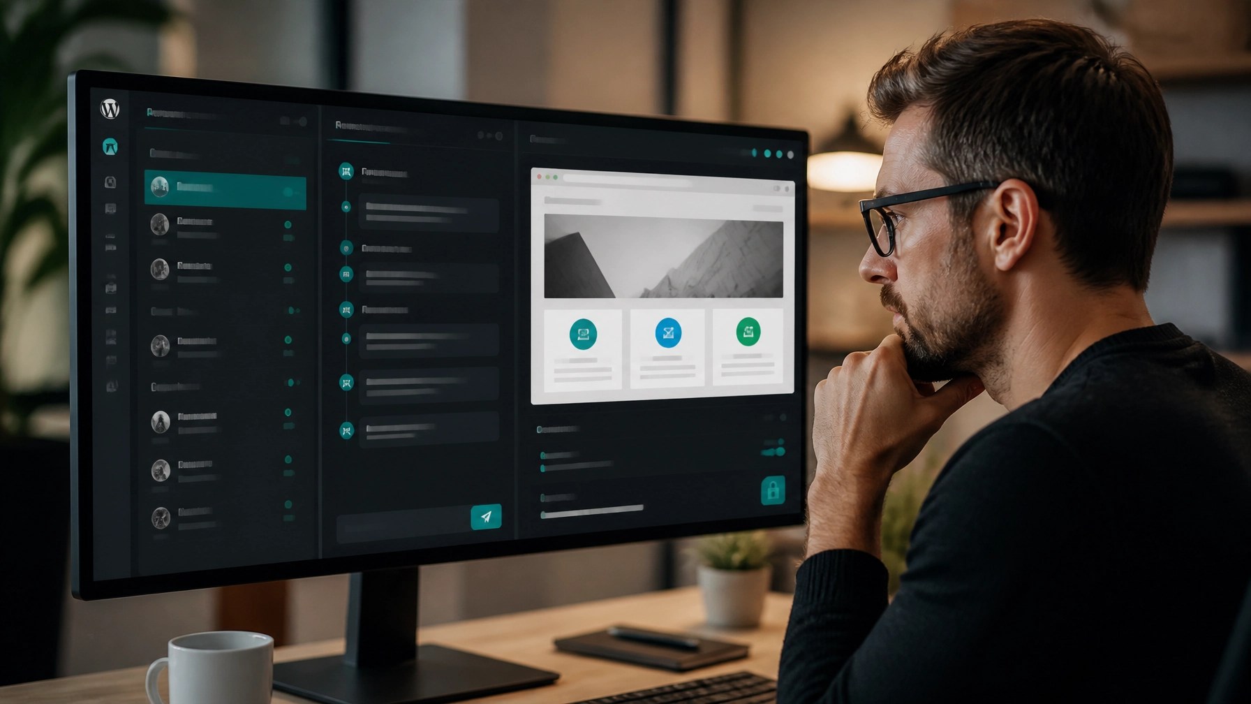 Business owner reviewing a local WordPress development environment with an AI workflow and live preview