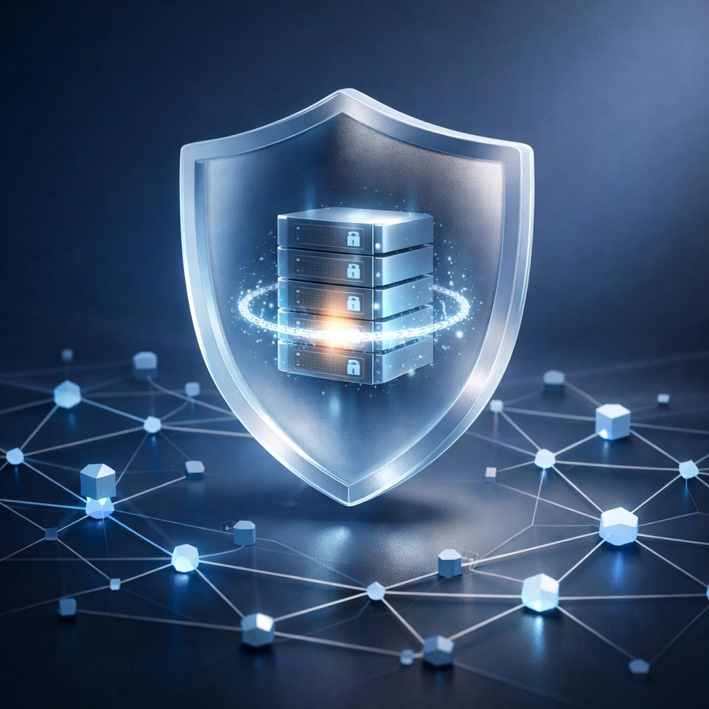 Secure network data protection shield representing cybersecurity and system optimization for IT services.