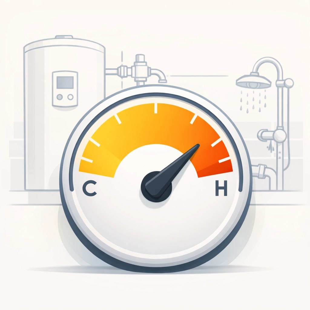 Water heater thermostat temperature gauge showing optimal settings for efficiency