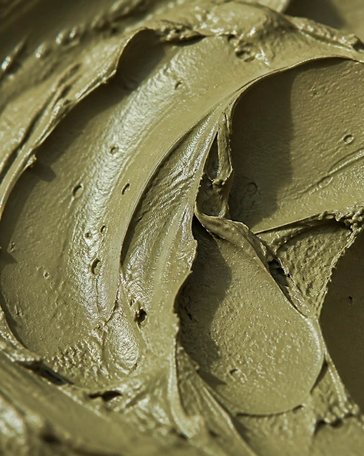 Macro close-up of smooth, mineral-dense French green clay