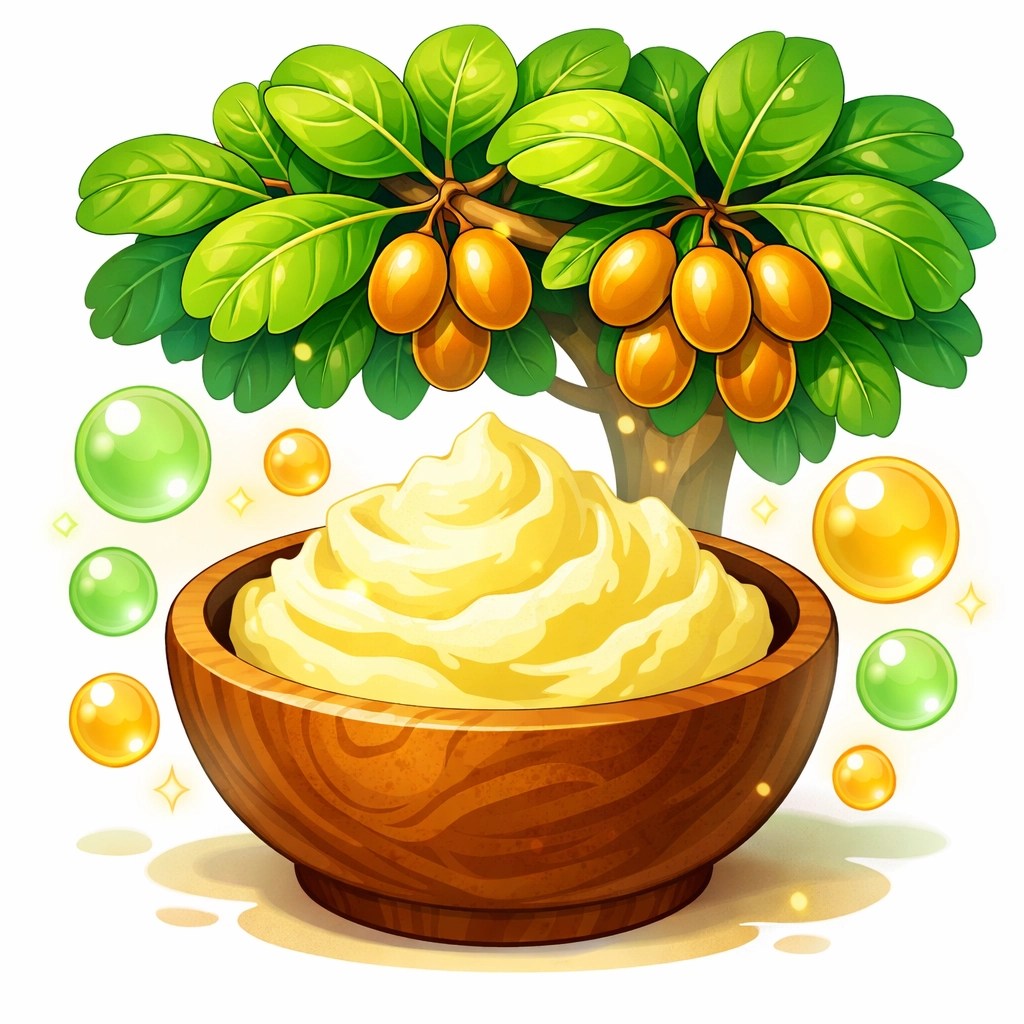 Natural shea butter in a wooden bowl showing skin-repairing nutrients and vitamins for underarm care.