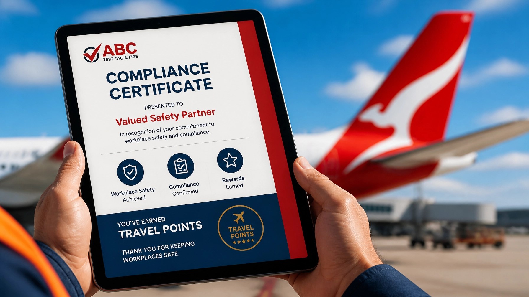 Concept of earning travel rewards and Qantas points through safety compliance