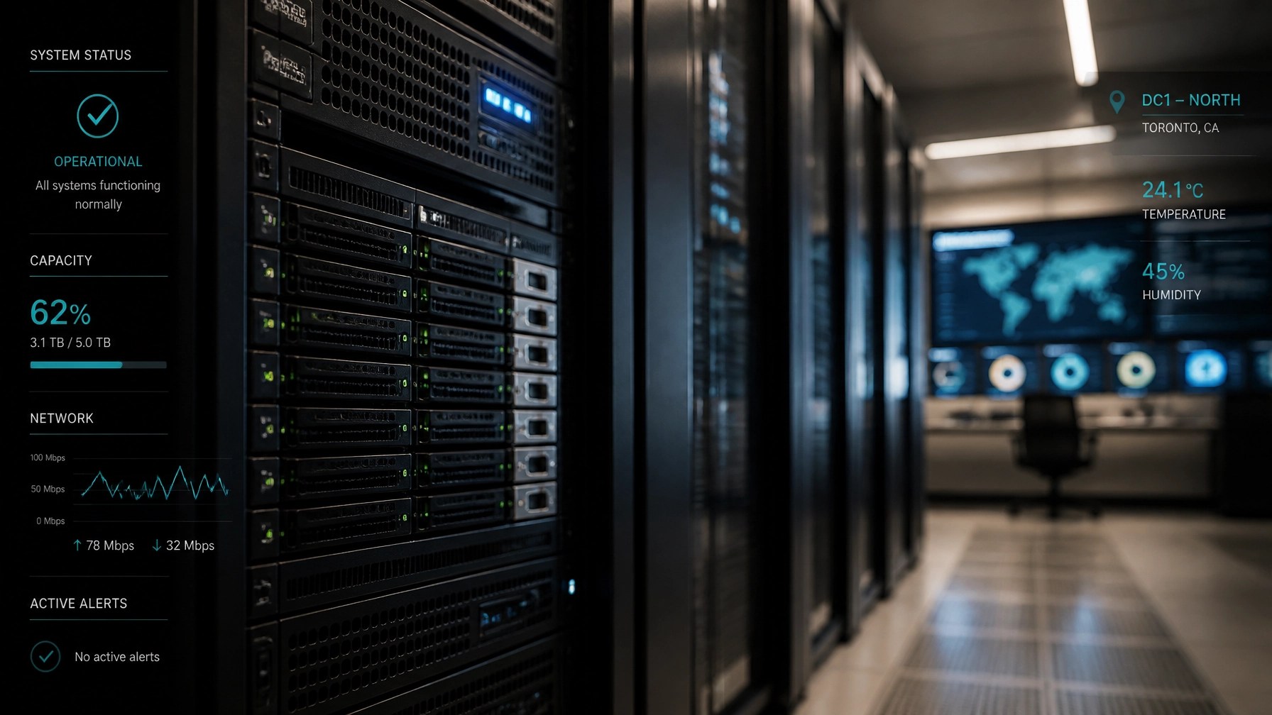 Modern high-tech server infrastructure representing managed digital systems