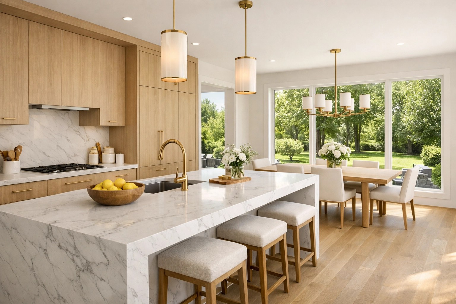 Sun-drenched modern kitchen representing the upscale Greene County housing market for 2026.