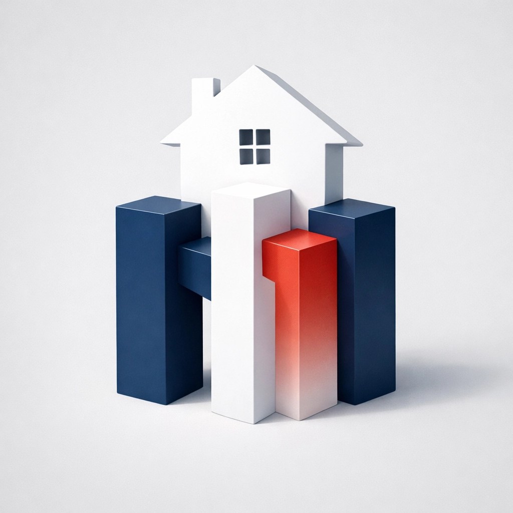 Patriotic house icon on pillars symbolizing stable military homeownership and Hometown Hero Credit support.