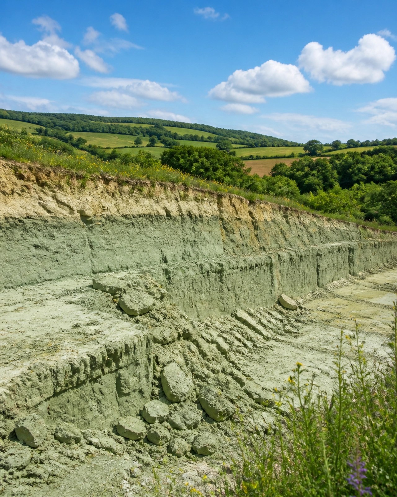 A beautiful landscape of a natural clay quarry in the French countryside.