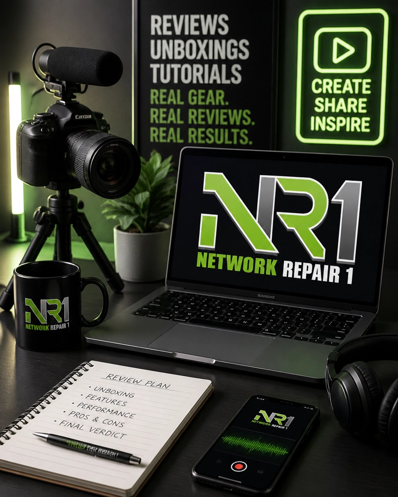Professional electronics and content creation setup