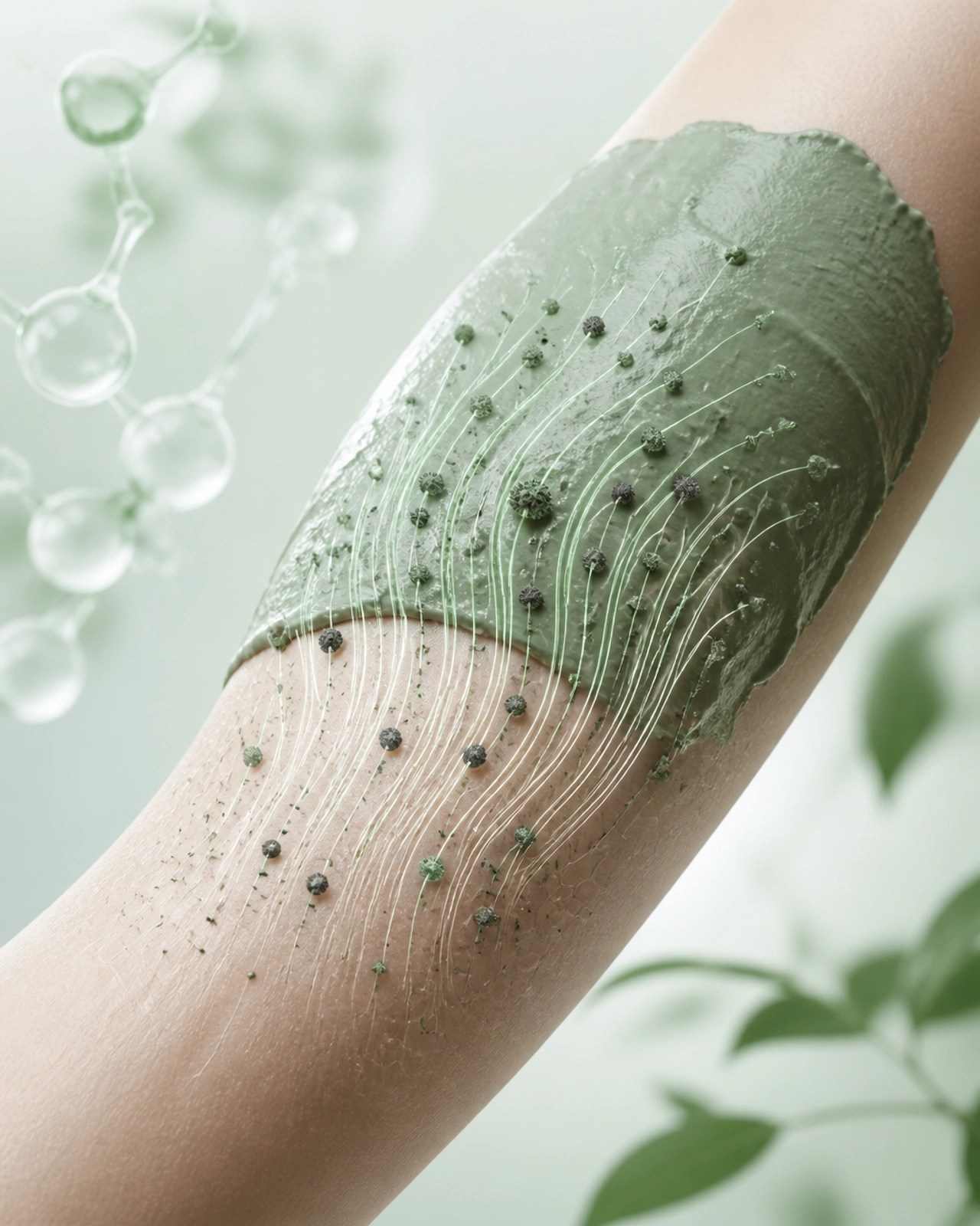 Artistic representation of toxins being drawn out of skin by clay