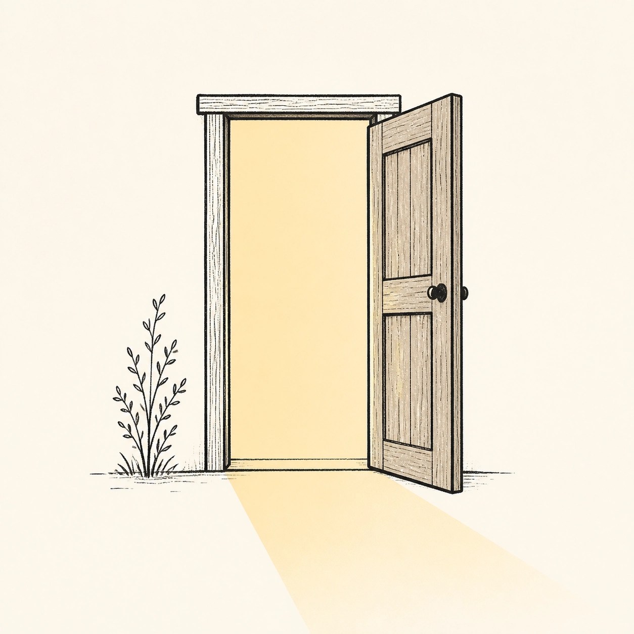 A simple open doorway with warm light