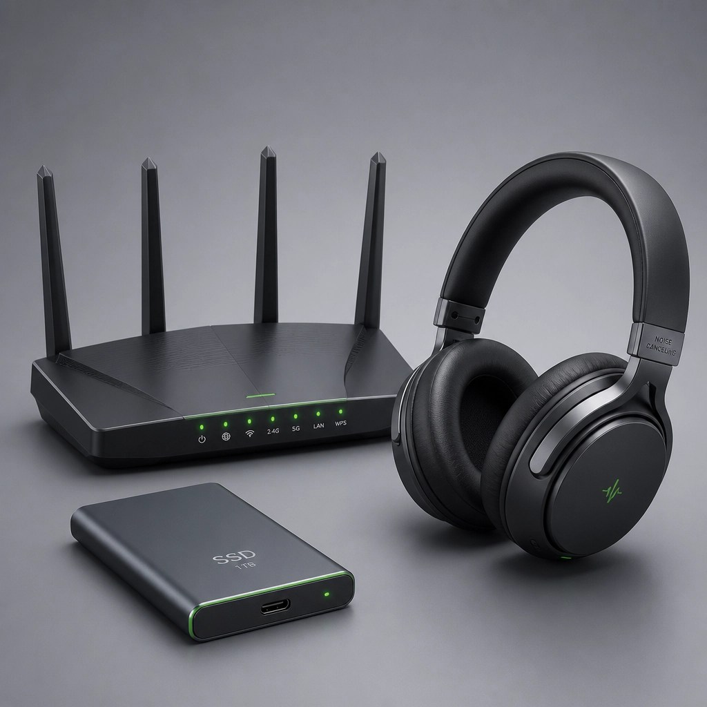 Essential computer peripherals and networking gear