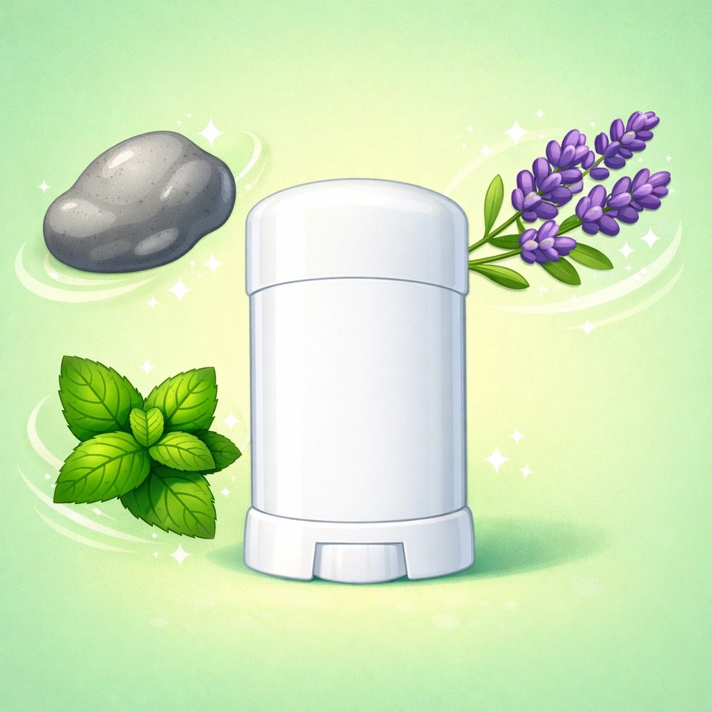 Natural plant based deodorant stick with clay and mint, a safe deodorant without parabens.