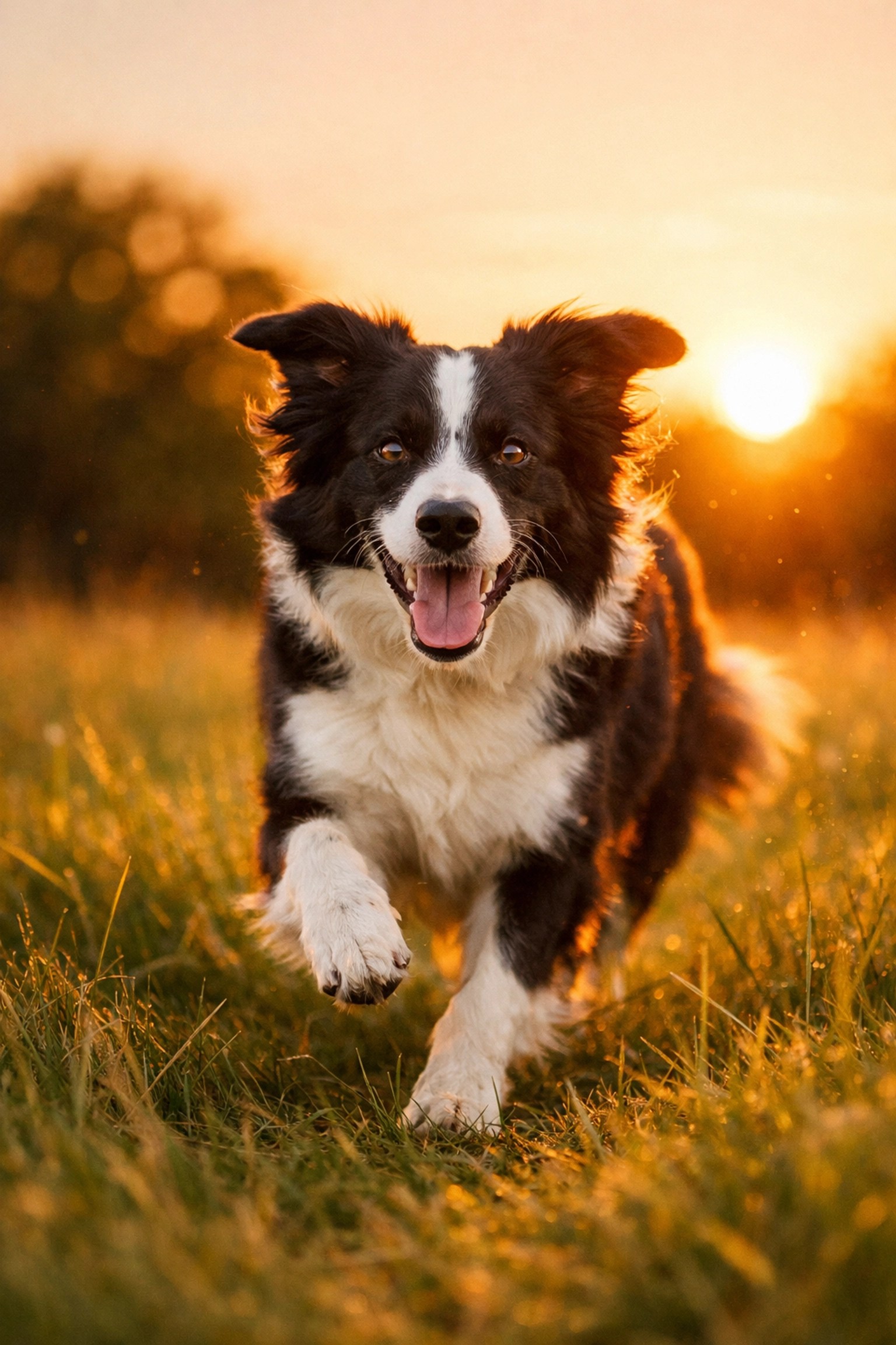 A healthy Border Collie running through a field, representing pet vitality and natural wellness.