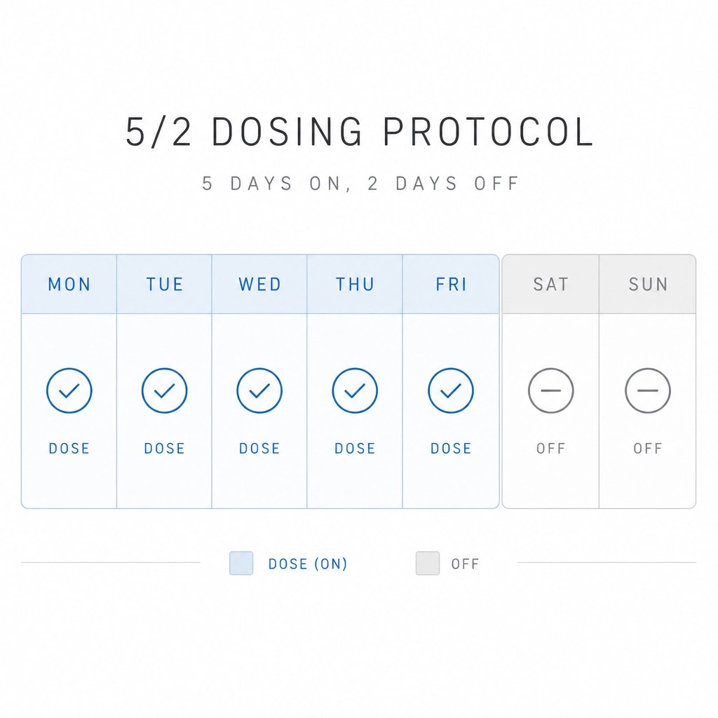 A minimalist calendar showing a 5/2 schedule, with 5 days active and 2 days for recovery.