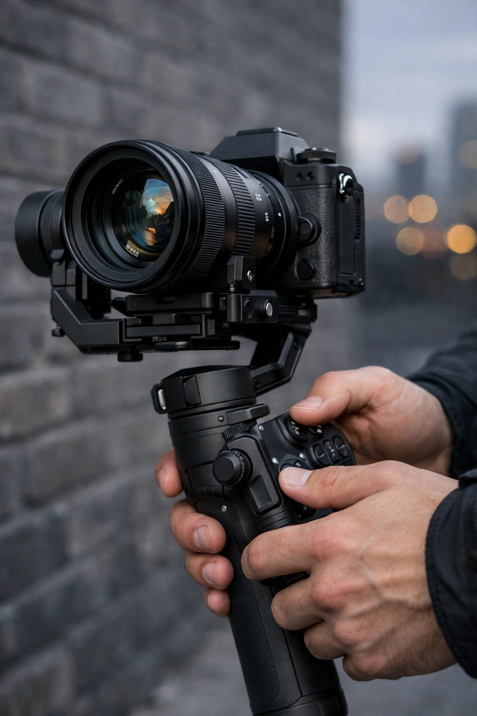 Videographer using a camera stabilizer for high-quality professional videography and production.