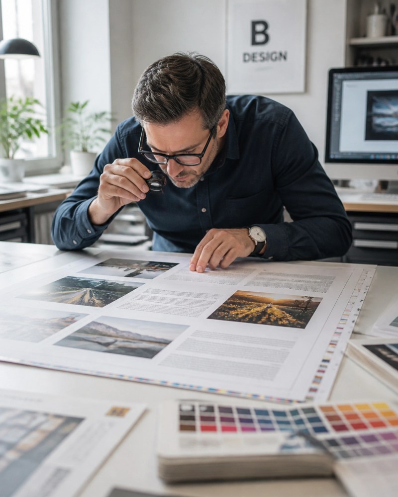 Professional checking a print proof