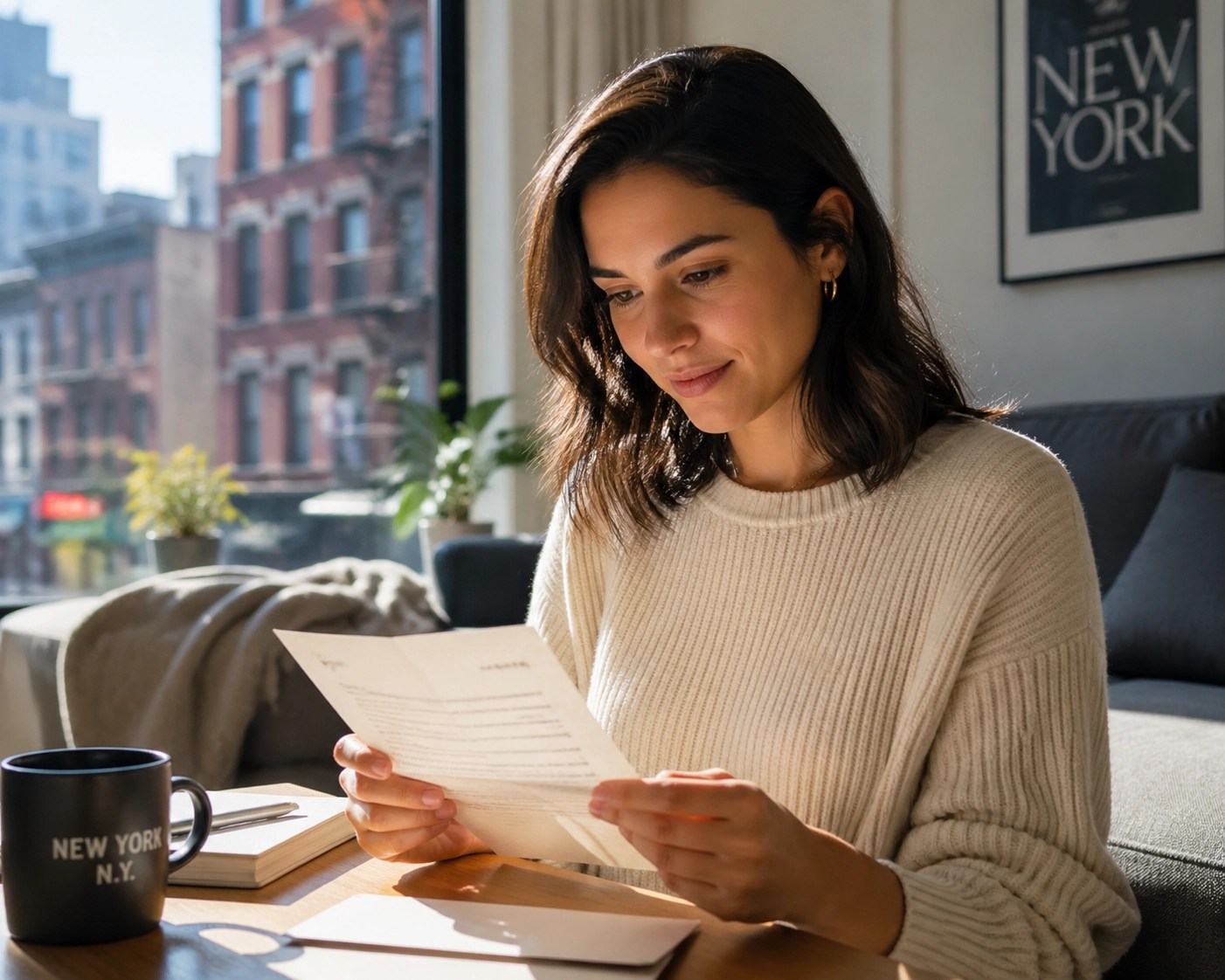 New York resident reviewing an eligibility notice regarding the Essential Plan coverage cliff transition.