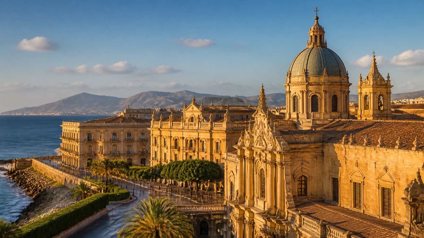 Palermo’s warm historic skyline beside the Mediterranean Sea