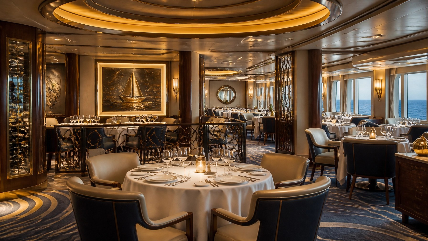 Sophisticated cruise ship dining lounge interior