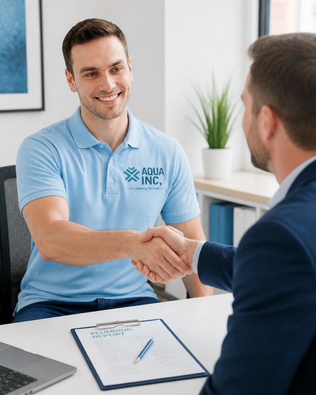 A property manager and real estate agent shaking hands in a modern office