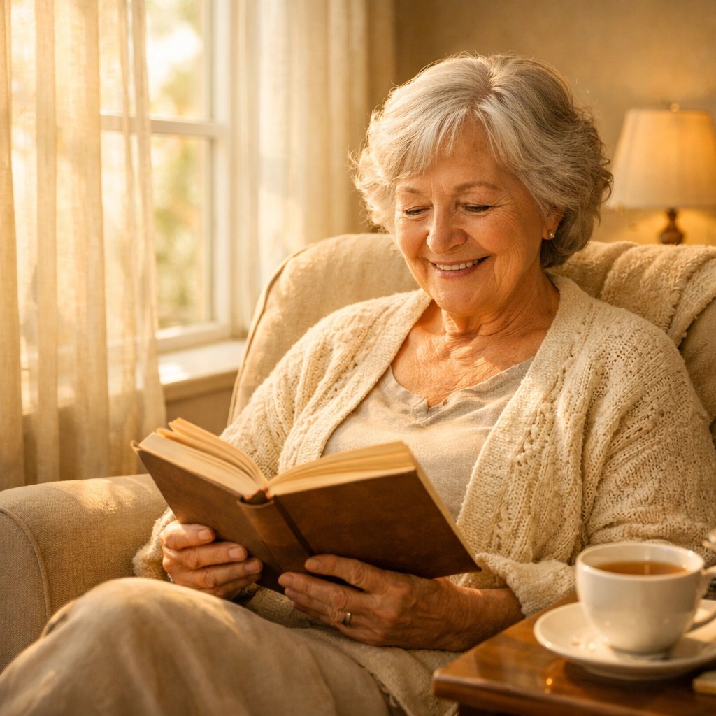Confident senior woman enjoying peaceful retirement with reliable income
