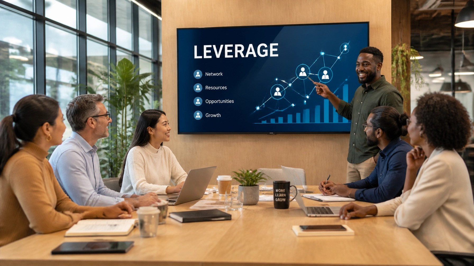 Collaborative team working on leverage