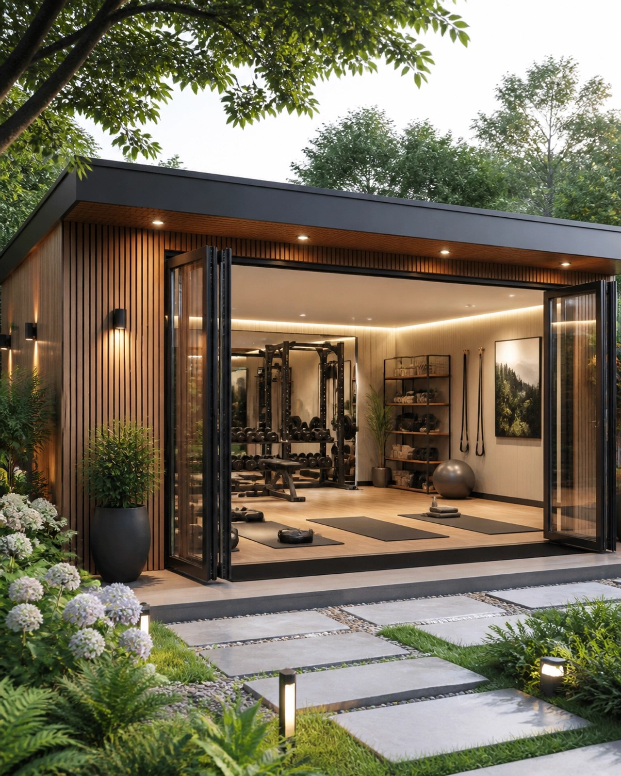 High-end accessory structure used as a home gym and yoga studio