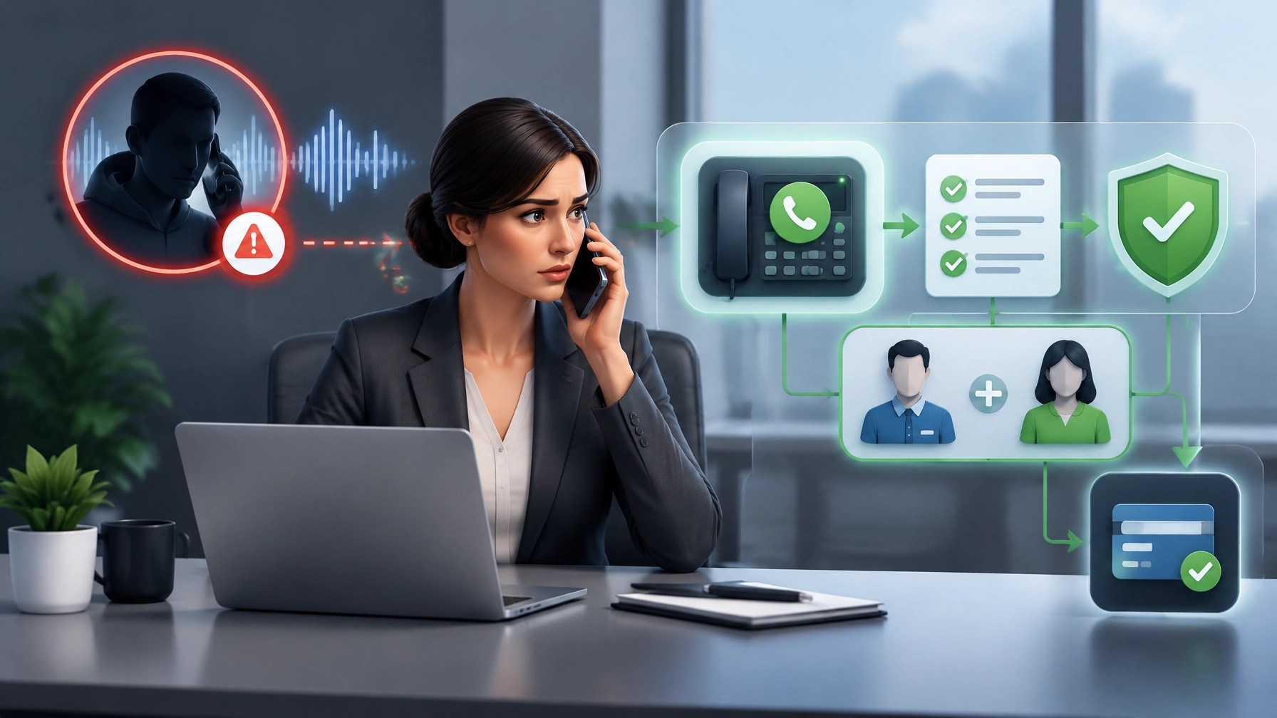 Business payment workflow with callback verification and dual-approval safeguards