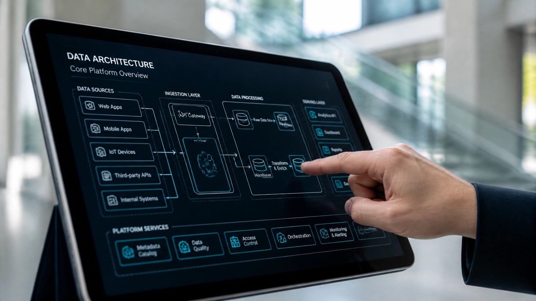 Technical architecture diagram showing structured data flow