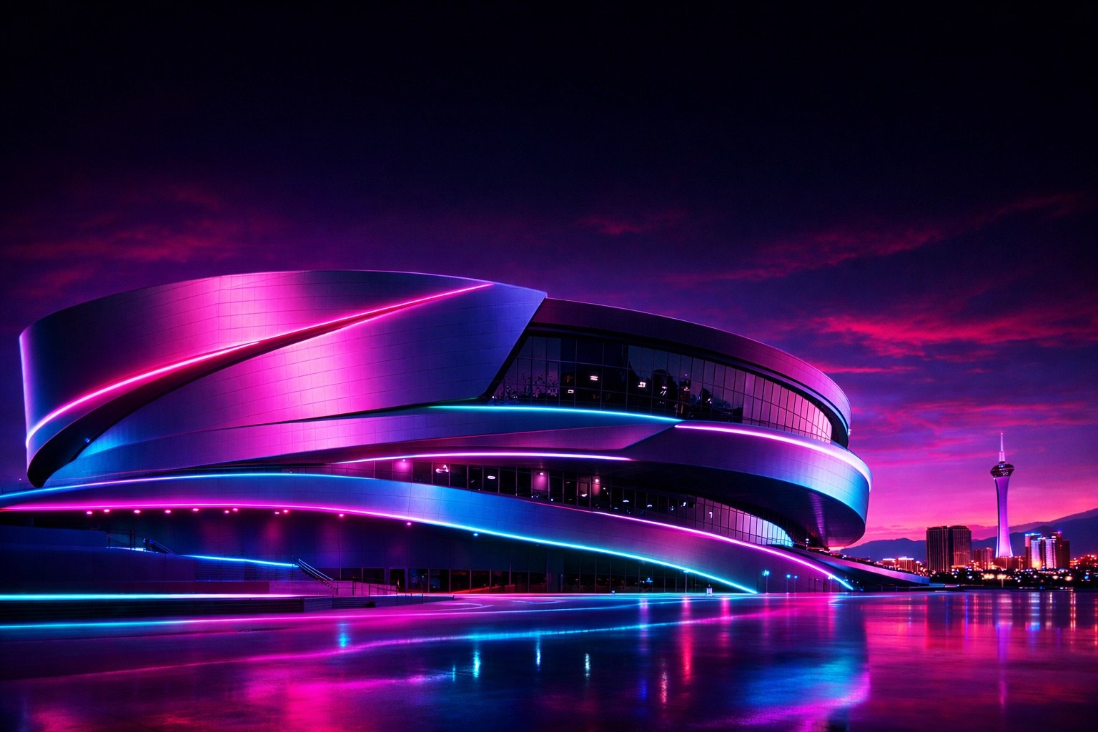 Modern Las Vegas sports arena architecture at dusk representing a new NBA team.
