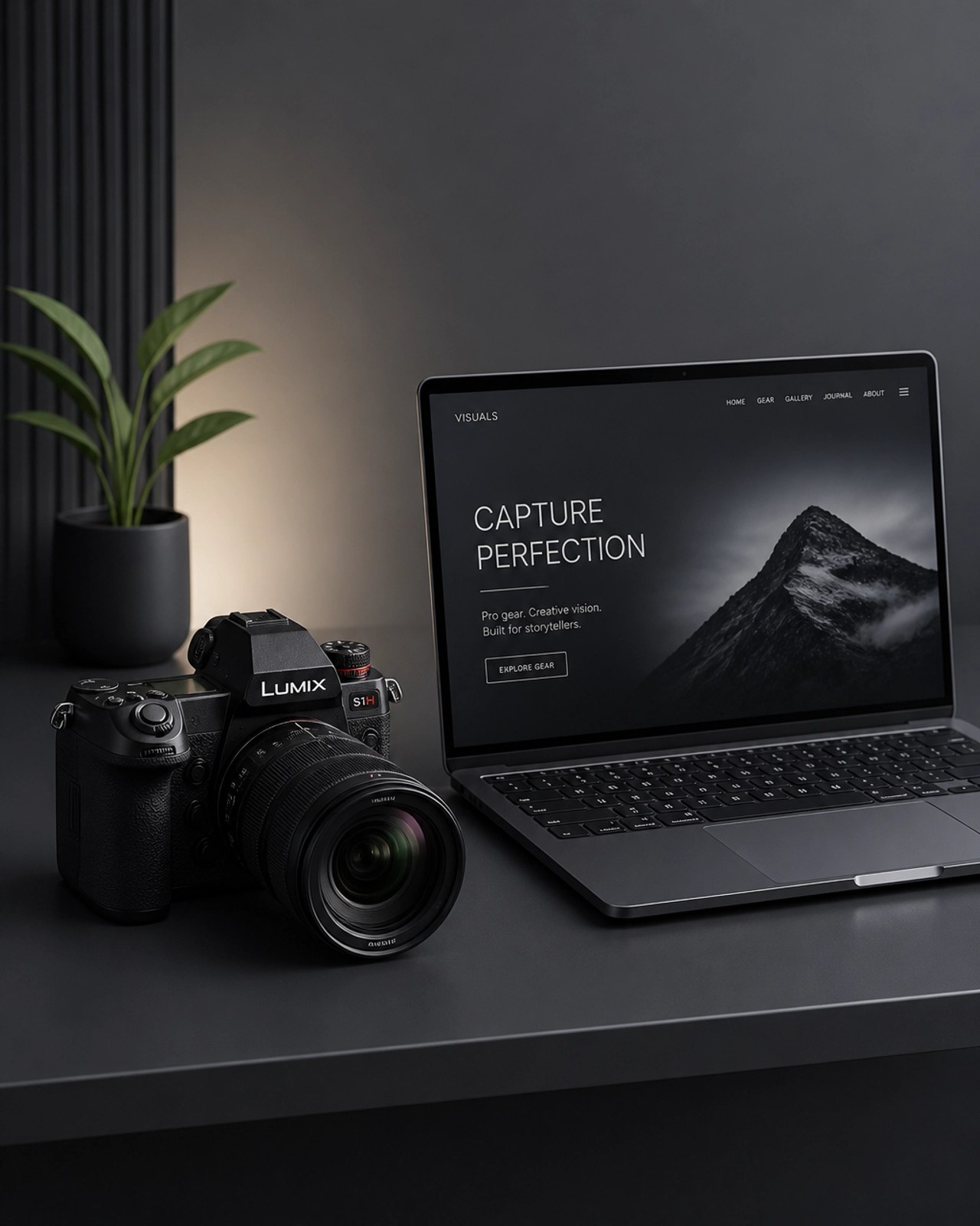Sleek laptop and camera setup 3D illustration