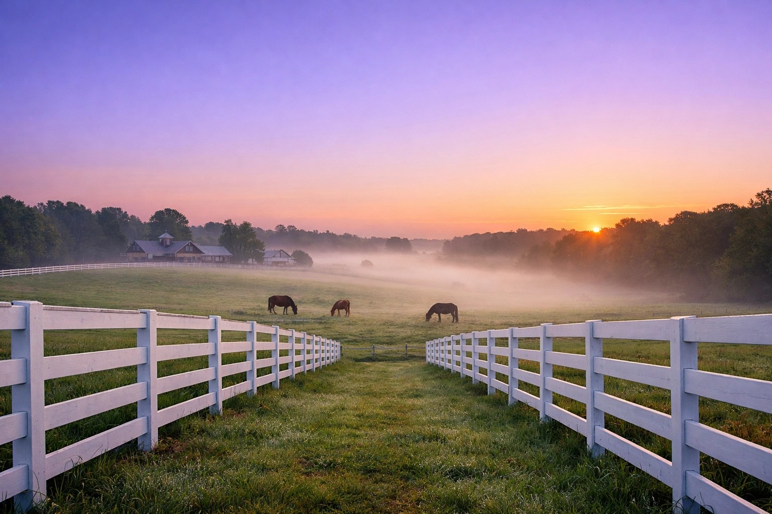 Scenic Milton, GA horse farm at sunrise, representing the local heritage and legacy protected by our agency.
