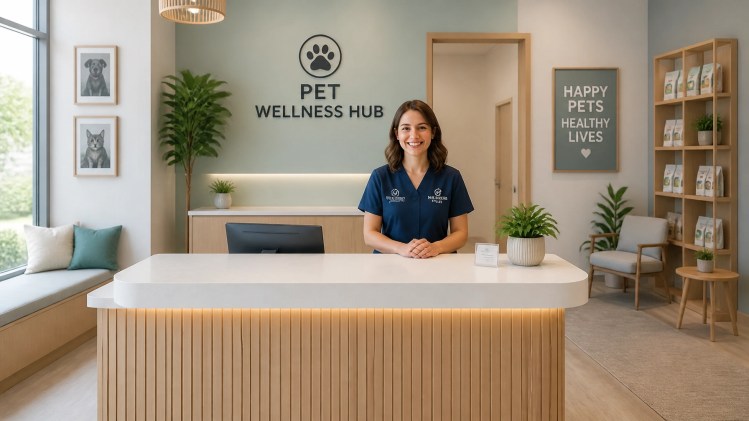 An organized, professional front desk of a pet business representing clear boundaries and professional communication.