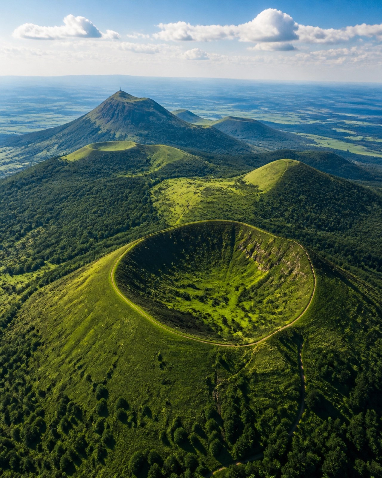 The volcanic landscape of the Auvergne region in France