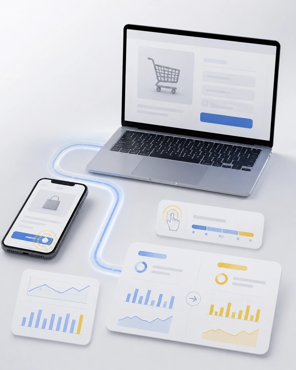 Laptop and smartphone showing a measured mobile checkout performance workflow