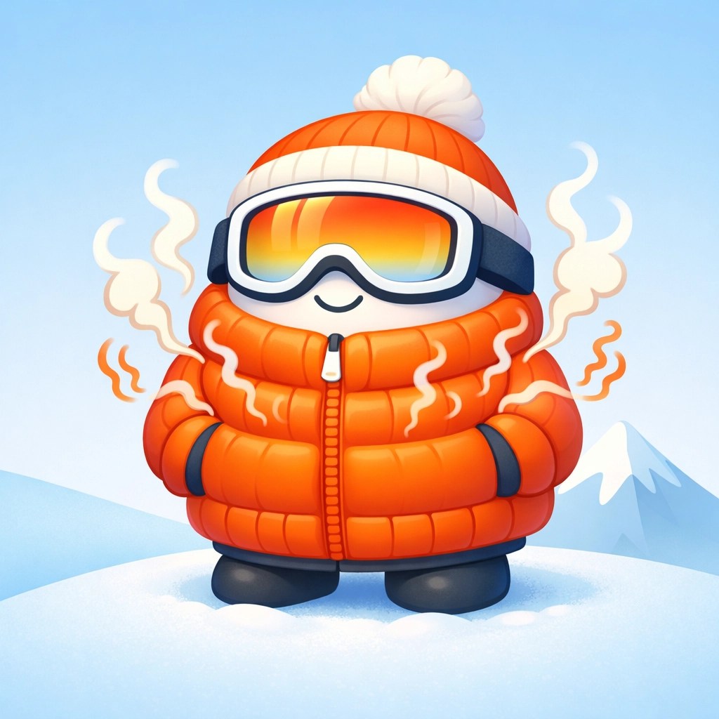 Cartoon skier on a snowy slope illustrating winter sweat and the importance of aluminum free deodorant.