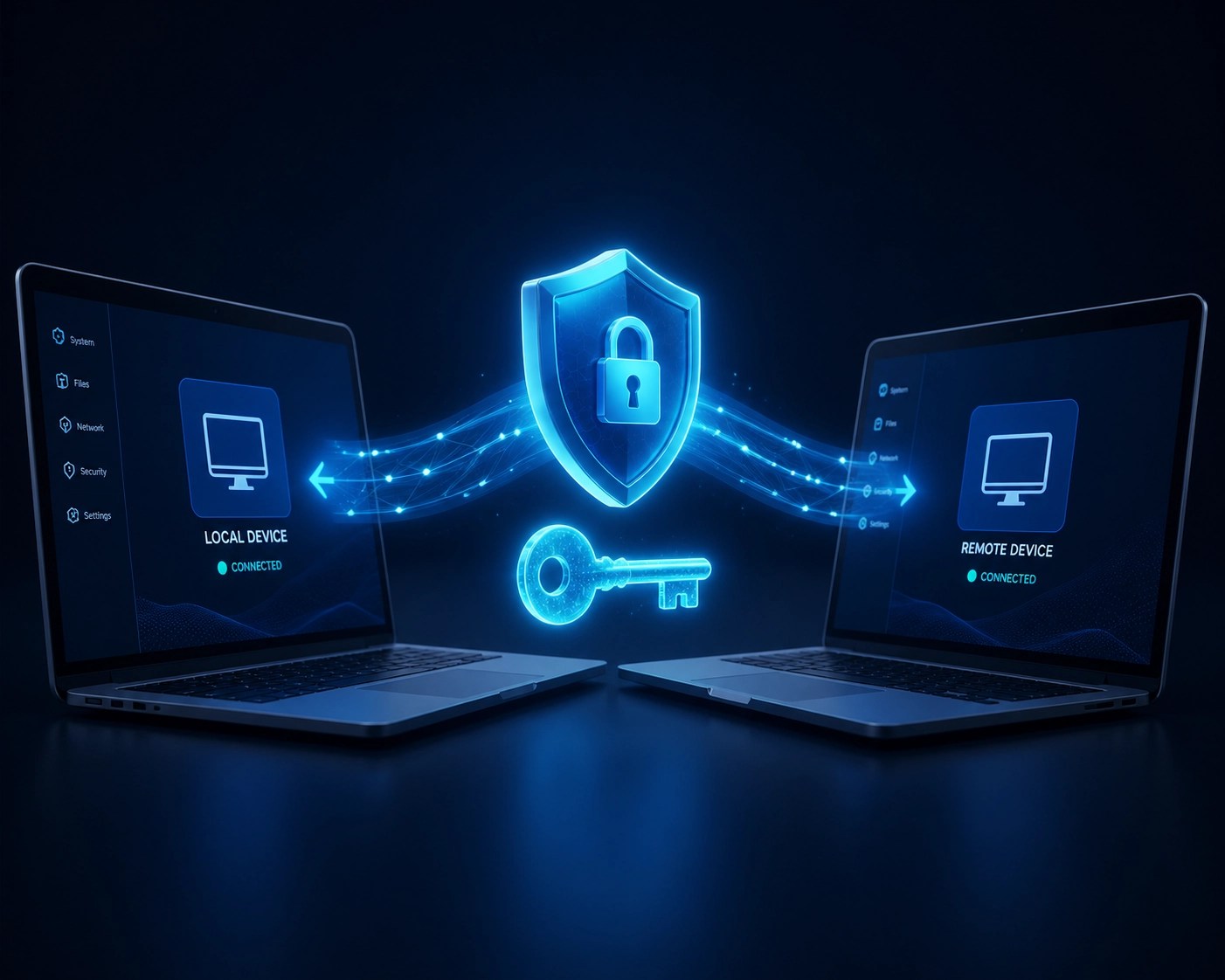 Secure remote connection between two laptops for expert technical support and troubleshooting.