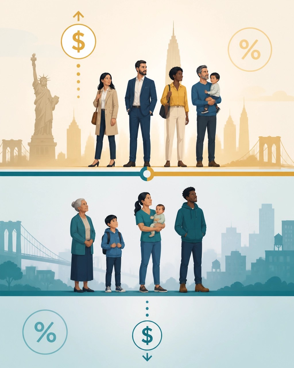 Illustration of household income eligibility thresholds for New York health coverage