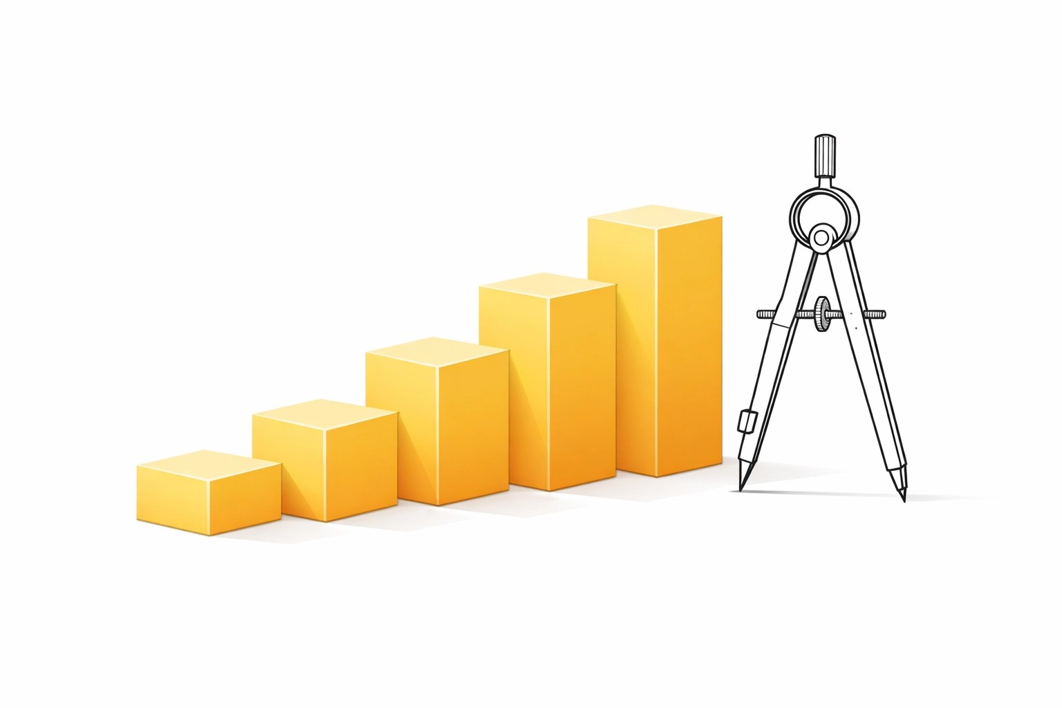 Ascending geometric blocks and compass representing structured growth and professional business systems.