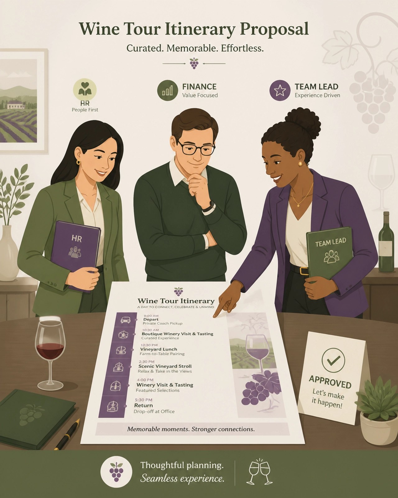 Professional planning and approval for team outings