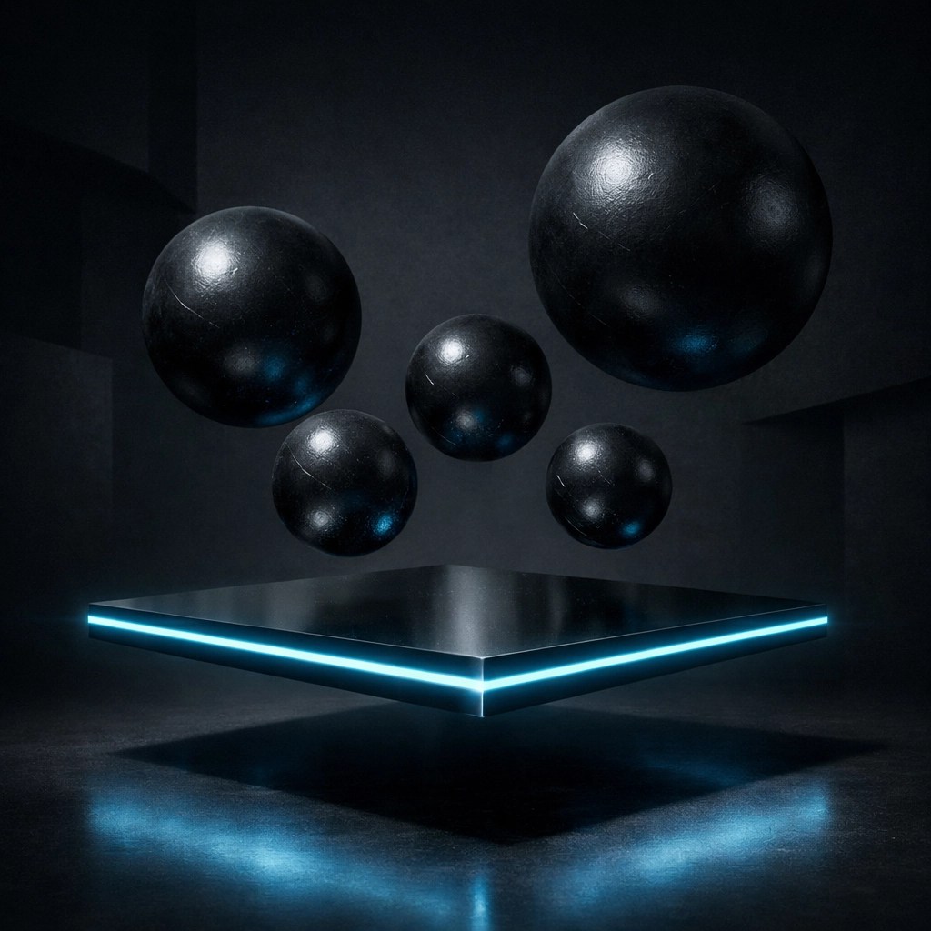 Glowing platform lifting heavy spheres, symbolizing scalable unlimited web design subscriptions