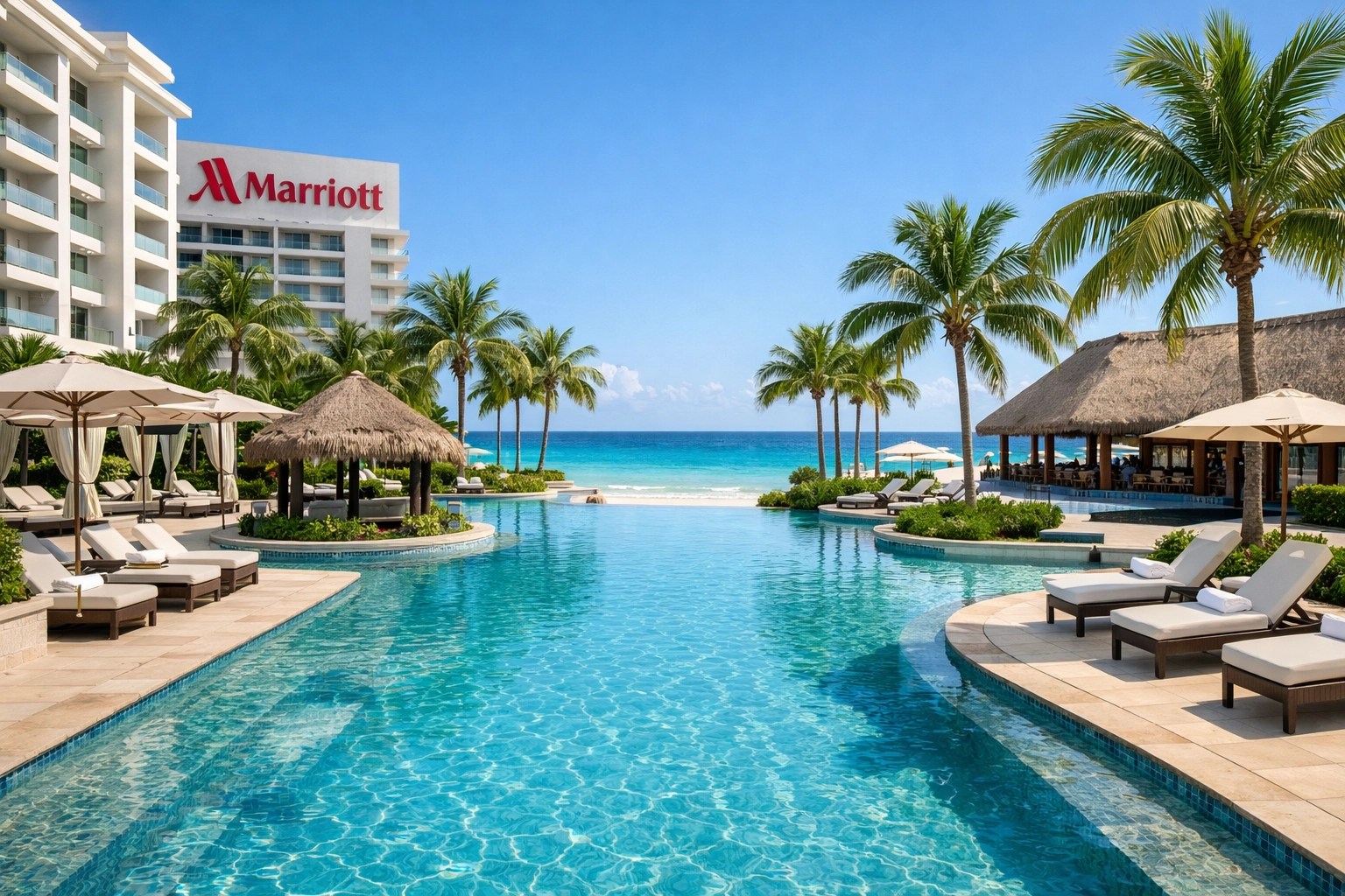 Marriott all-inclusive resort with a tropical beach and pool