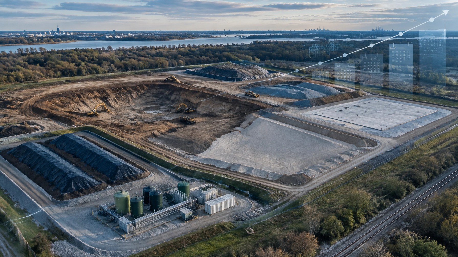 New Jersey brownfield redevelopment site showing remediation completion, clean fill, and construction transition