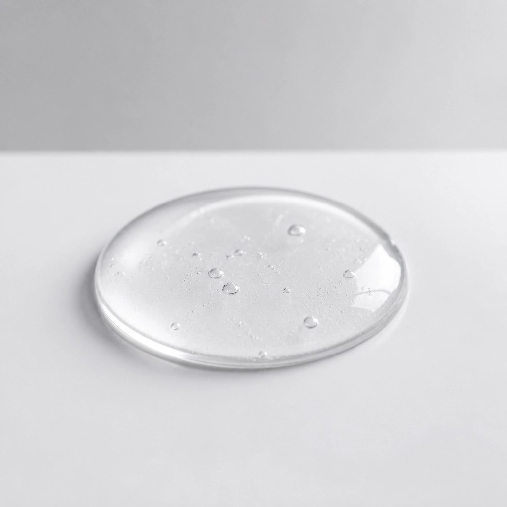 Close-up of a clear peptide serum droplet