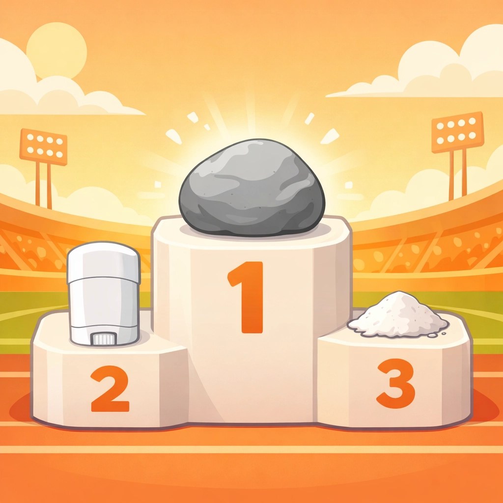 Award podium featuring mineral clay as the best natural deodorant ingredient for high-intensity sports.