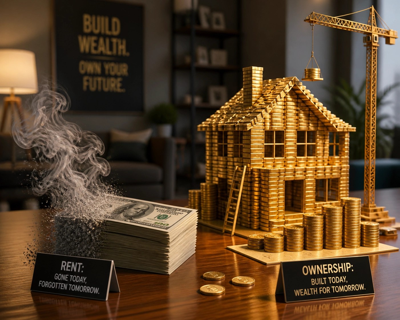 House made of gold coins illustrating wealth building and homeownership benefits in Silver Spring.