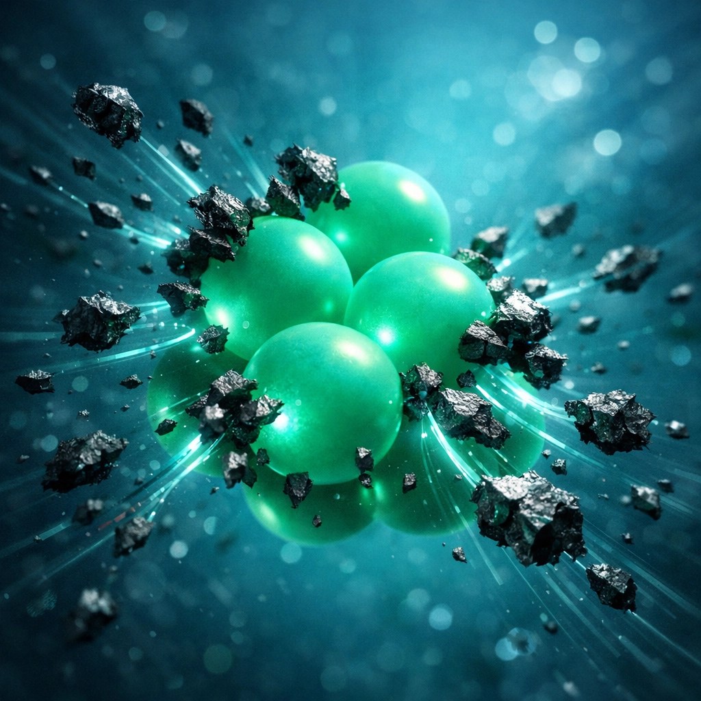 Microscopic visualization of green food grade clay molecules attracting and trapping toxins during a natural detox.